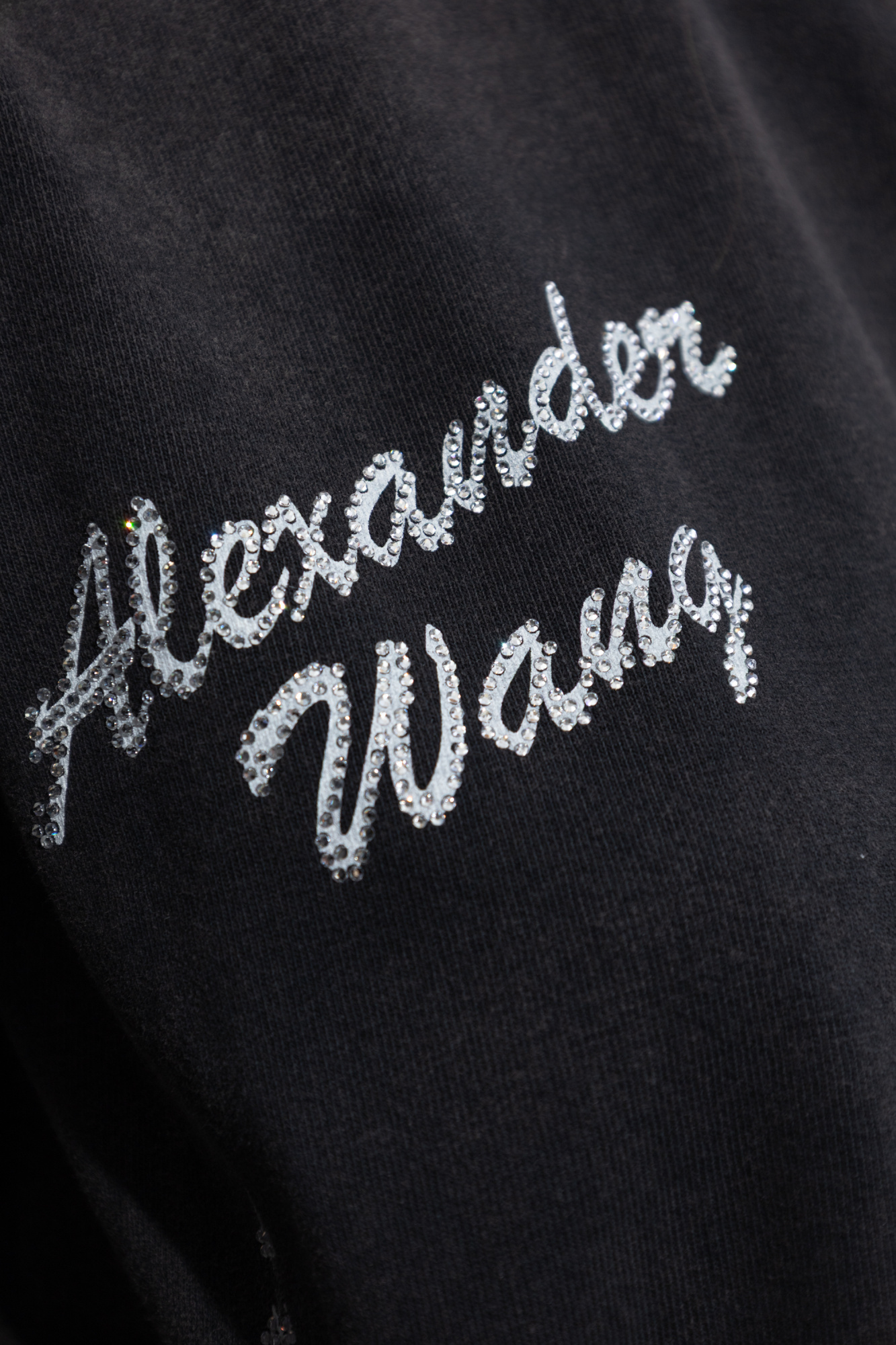 Black T-shirt with print and shimmering appliqués Alexander